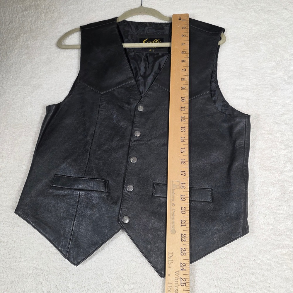 Scully Leather Vest Mens Small Black Western Biker Oklahoma Seal Buttons - Picture 6 of 9